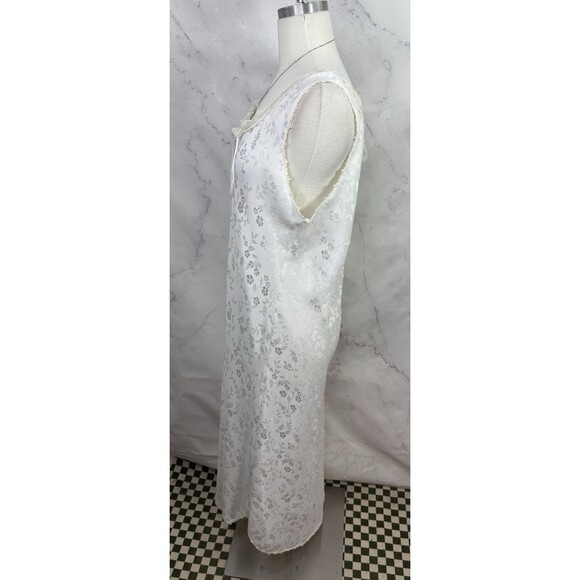 Vtg 80s Nightgown Dress White Satin Floral Lace Bridal Prairie Cottagecore SZ L - Picture 13 of 16